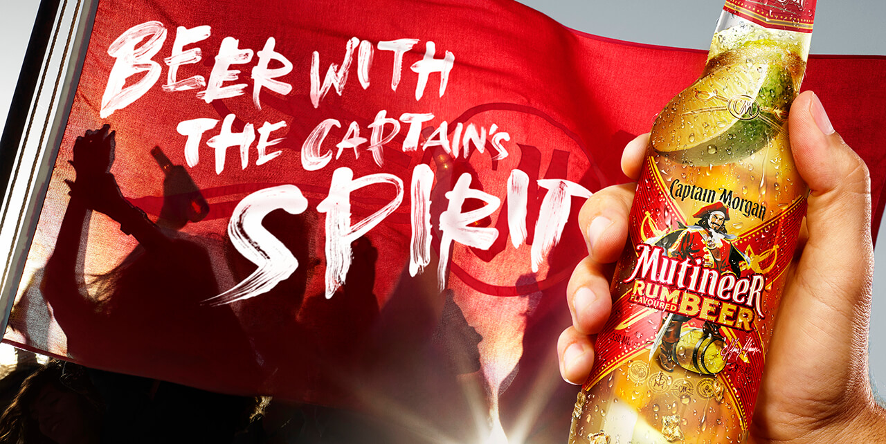Computer Generated Image Of Captain Morgan Rum Beer with people partying and flag waving in background