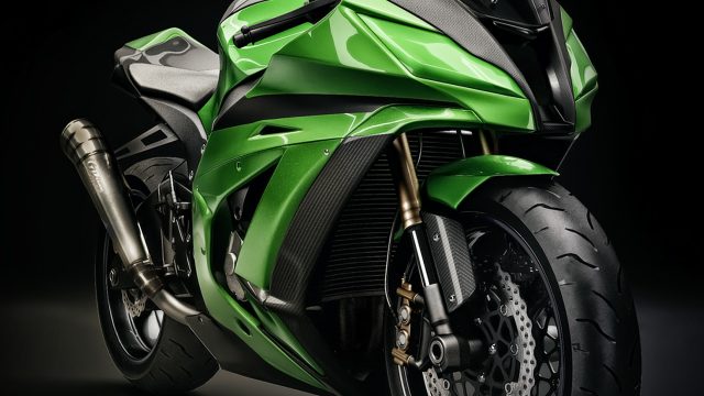 Computer generated image of a racing bike painted in green and black