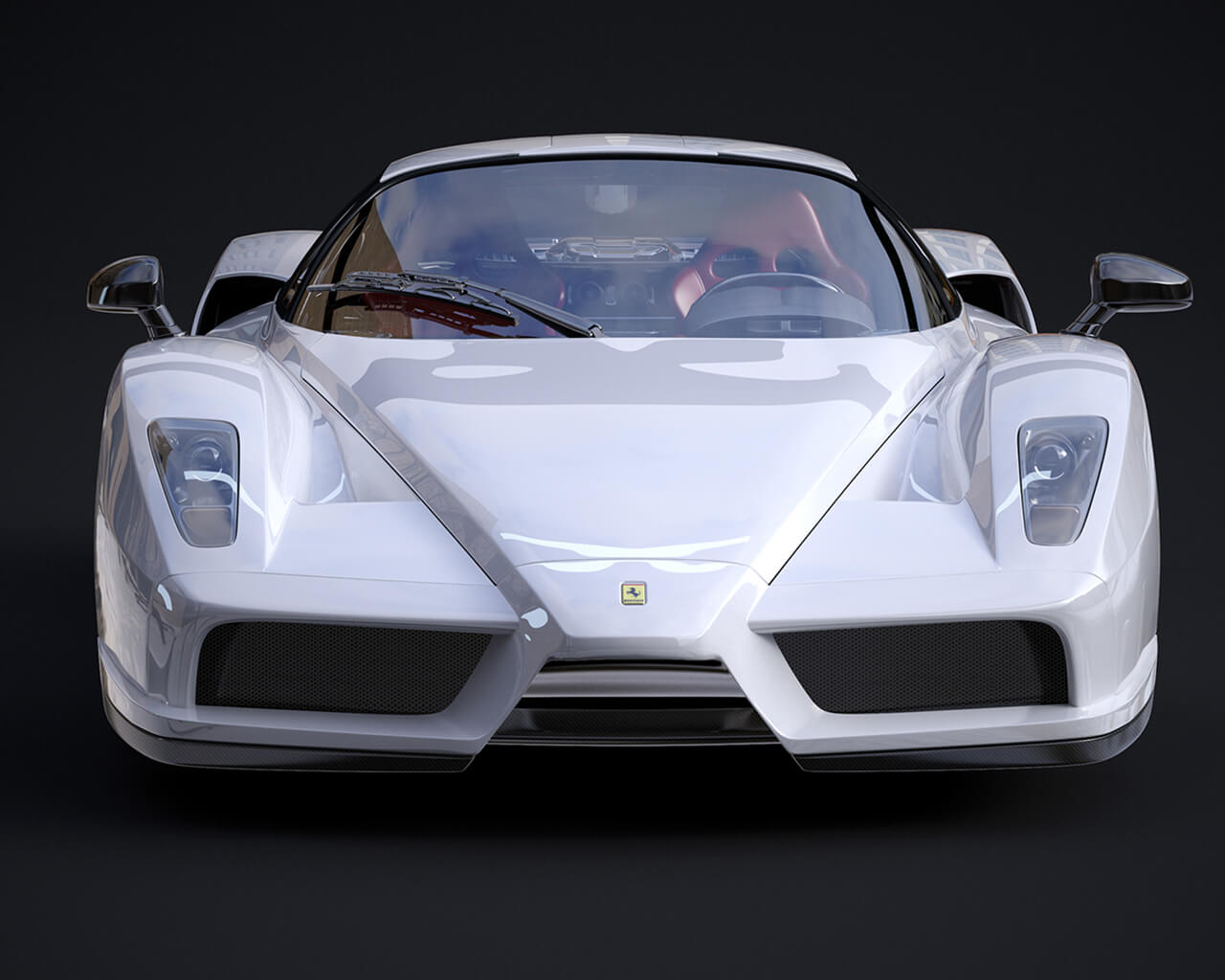 Image of white Ferrari Sports car from front