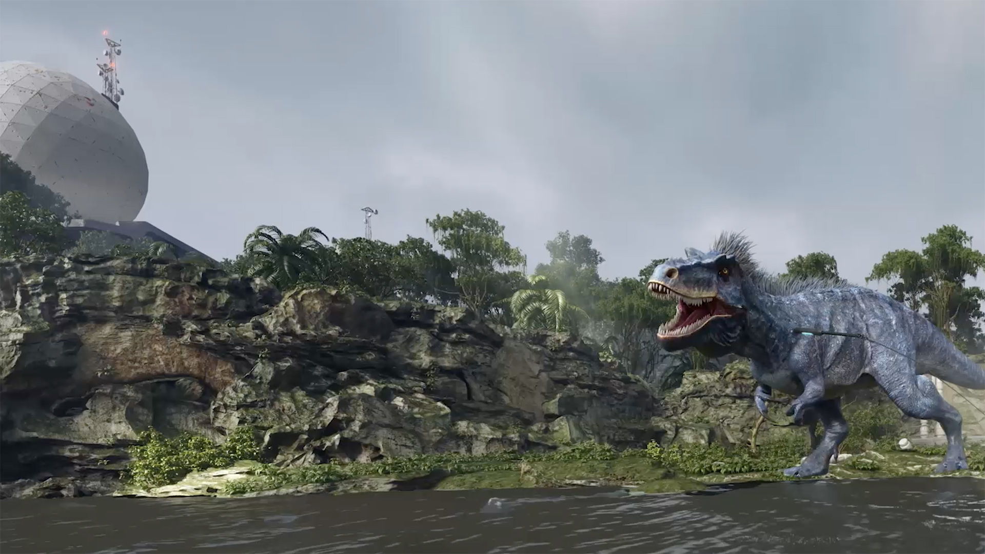 360 virtual animation showing dinosaur by river