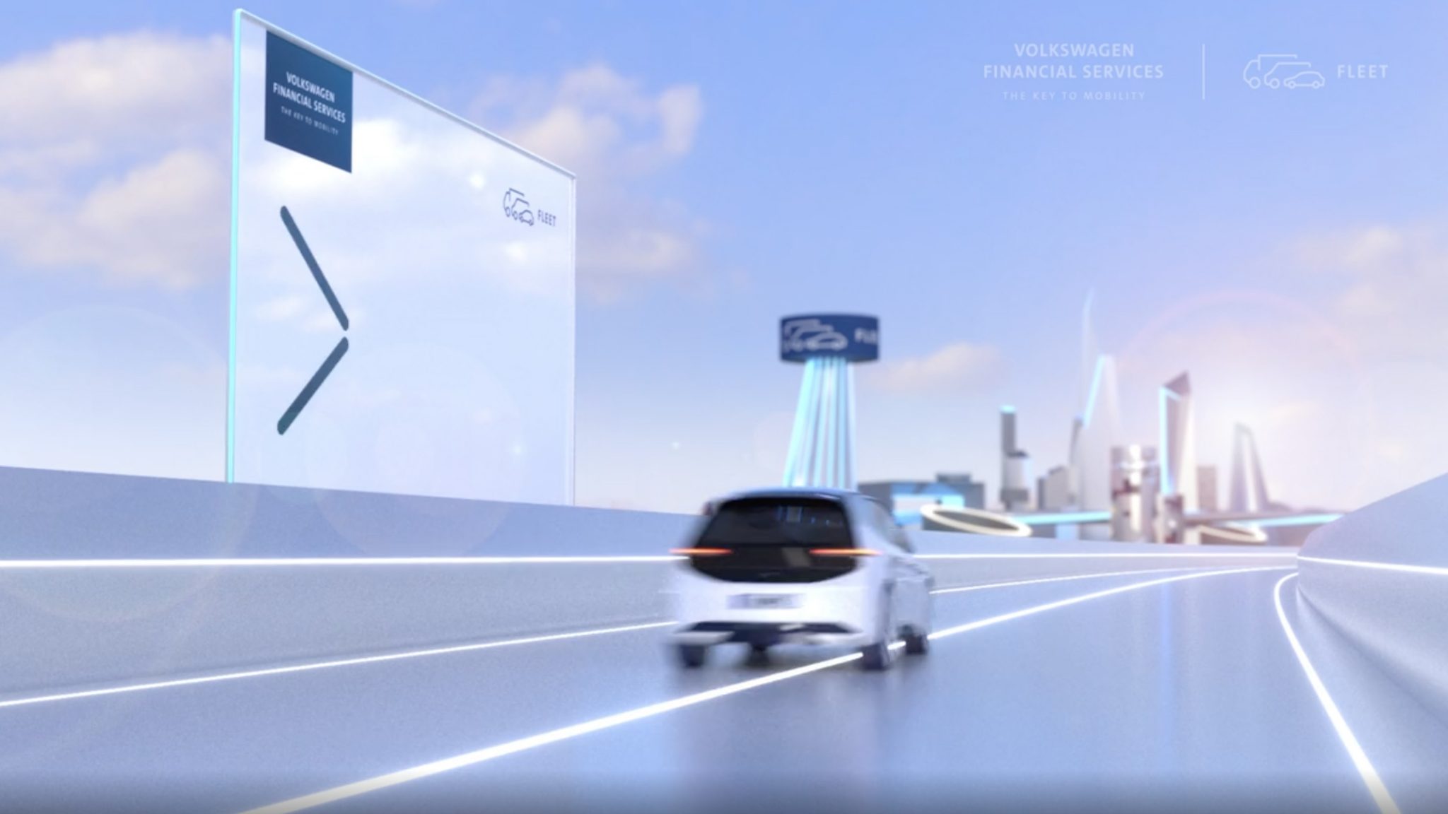 360 virtual animations showing concept car travelling through futuristic city