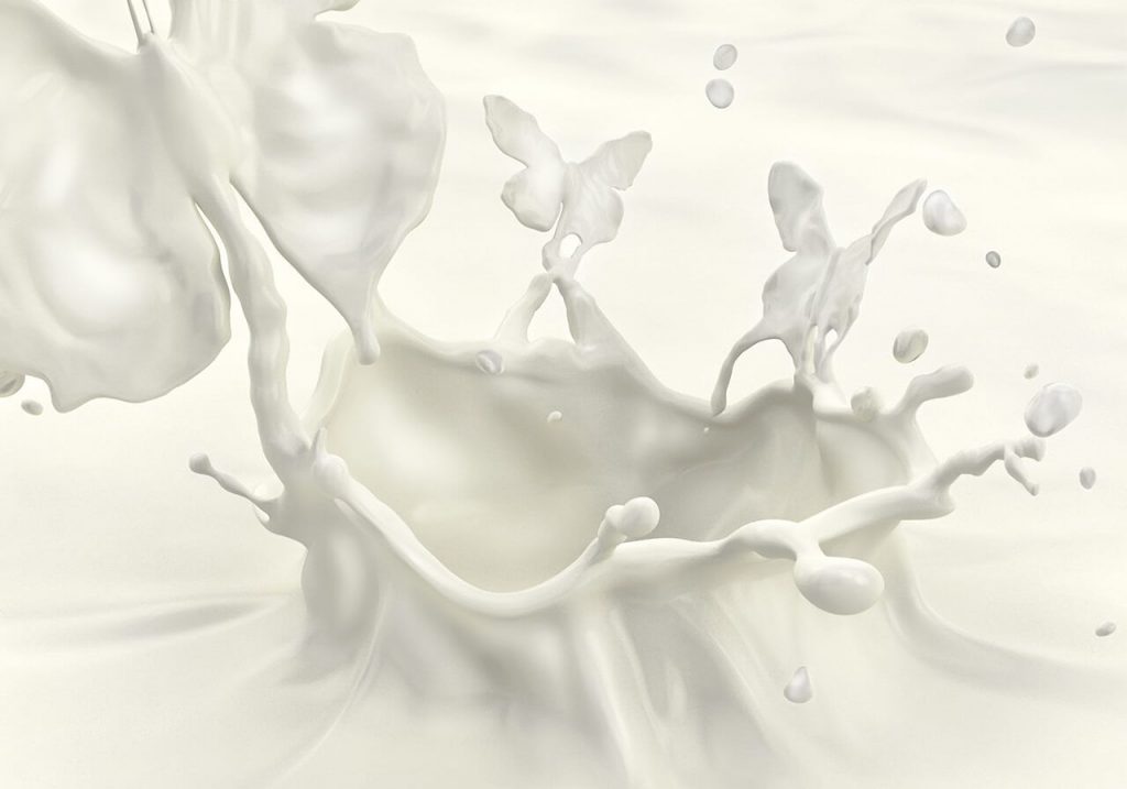 CGI liquids Image of milk liquid splashing and turning into milk butterflies