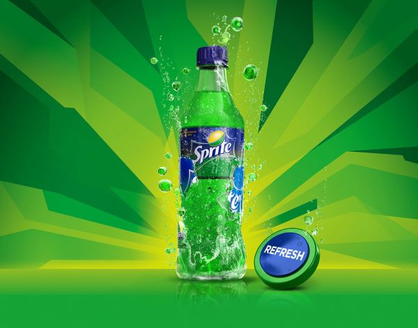 Product Visualization specialist showing sprite bottle advertising visual