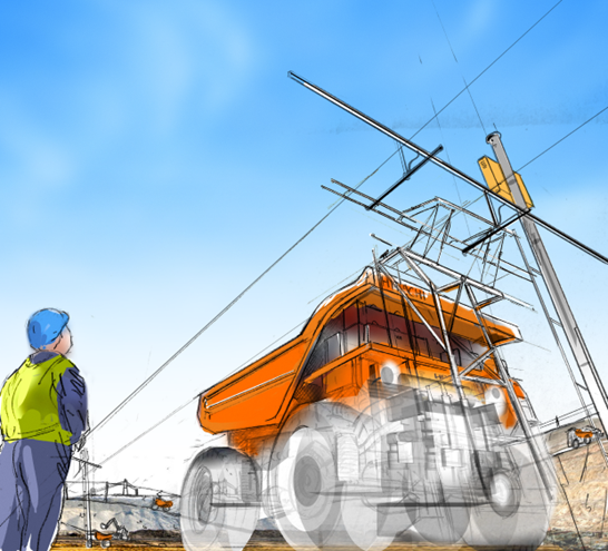 Mining scamp- sketch of engineer looking at quarry