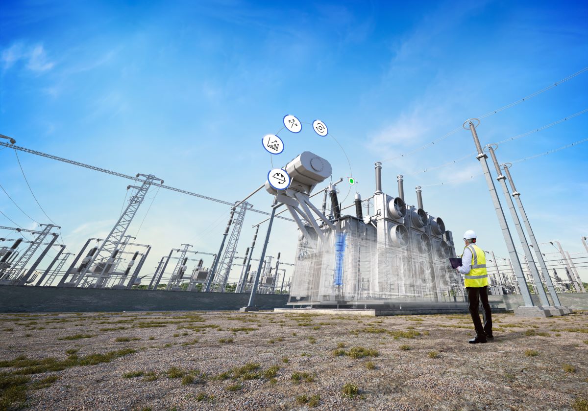 3D Rendered Utilities Key Visual Showing Engineer looking at Power generator