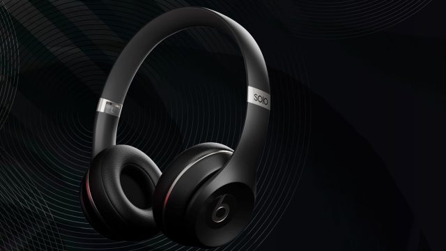 Headphones photorealistic 3d product render on black pattern background